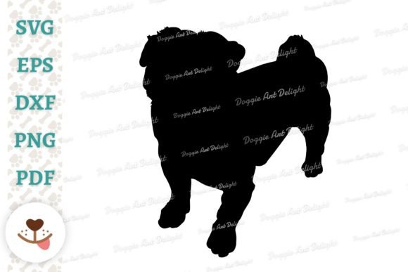 Pug Dog Silhoeutte Svg Png Dxf Cut File